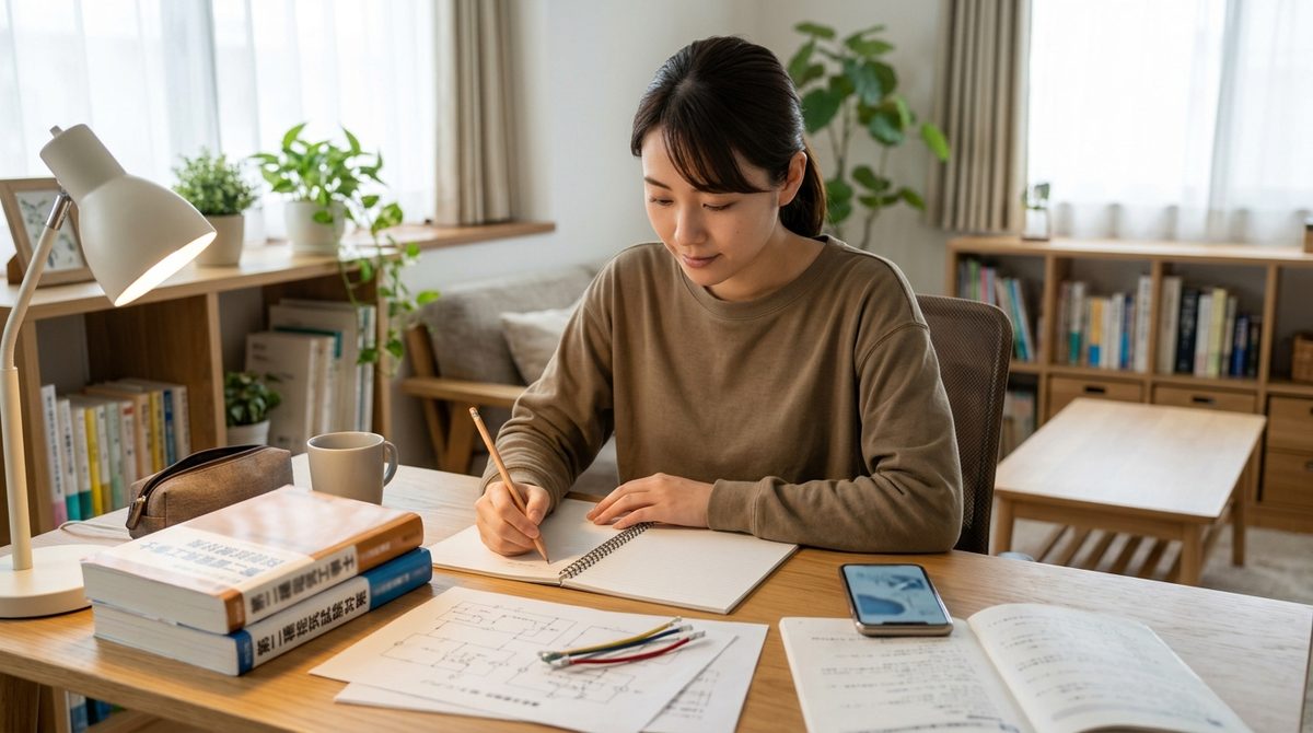第二種電気工事士技能試験候補問題の対を確認する様子