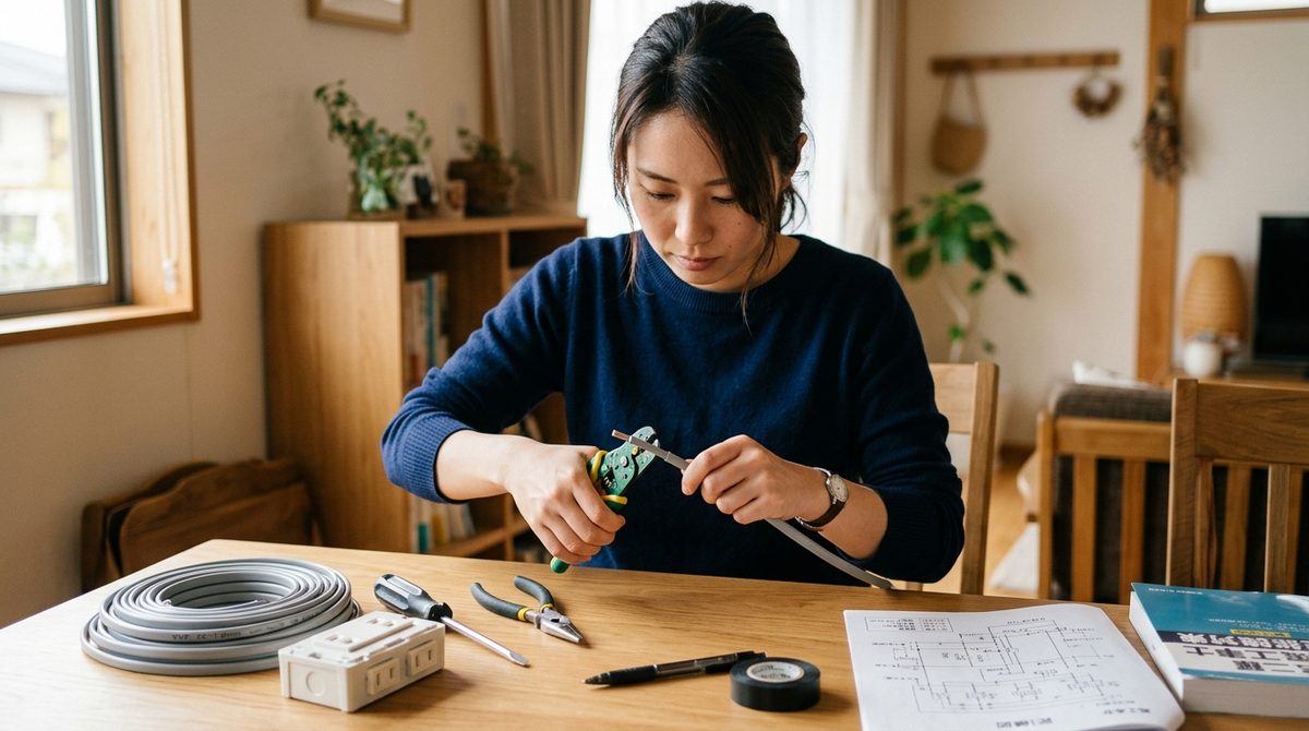 第二種電気工事士技能試験の合格のコツを確認する様子